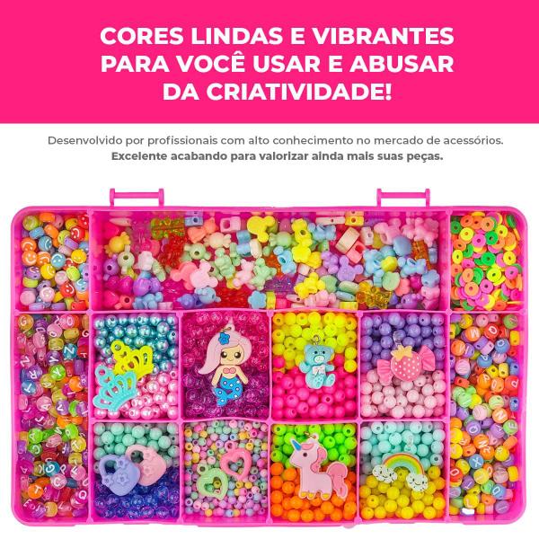 Imagem de Kit Miçangas Infantil Coloridas P/ Montar Pulseiras 4000 Pçs