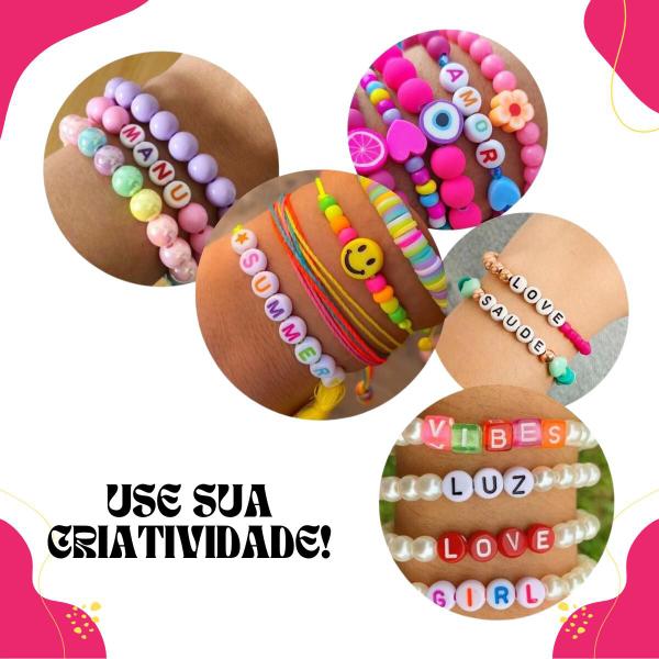 Imagem de Kit Miçangas Infantil Maleta Montagem Pulseiras 1800 Pçs + Silicone