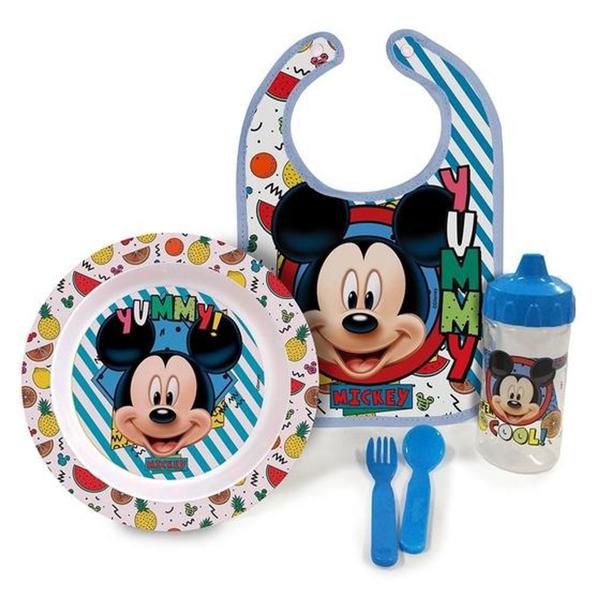 Kit Mickey Hora Da Papinha ,prato,babador,copo E Talheres - babygo Imagem de Kit Mickey Hora Da Papinha ,prato,babador,copo E Talheres