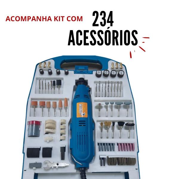 Imagem de Kit Micro Retífica 234 Pçs Acessórios Ferramentas 250W Maleta Retificadeira 220V Importway Iwkmr234