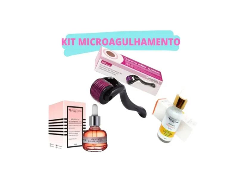 Imagem de Kit Microagulhamento Dermaroller + Vitamina C +rosa Mosqueta