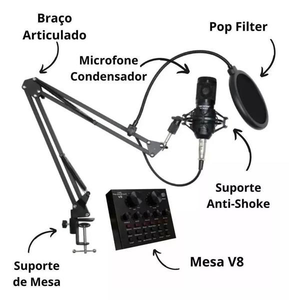 Imagem de Kit Microfone Condensador Profissional Com Mesa De Som