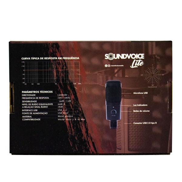 Imagem de Kit microfone condensador usb soundvoice lite kit soundcasting-1200 c tripe e cabo