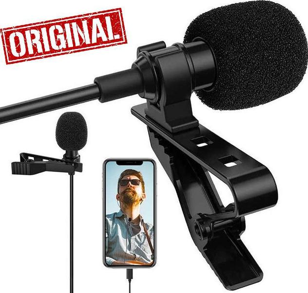 Imagem de Kit Microfone de Lapela Profissional Para Celular Smartphone Universal  Stereo Gravação de Vídeo + Tripé