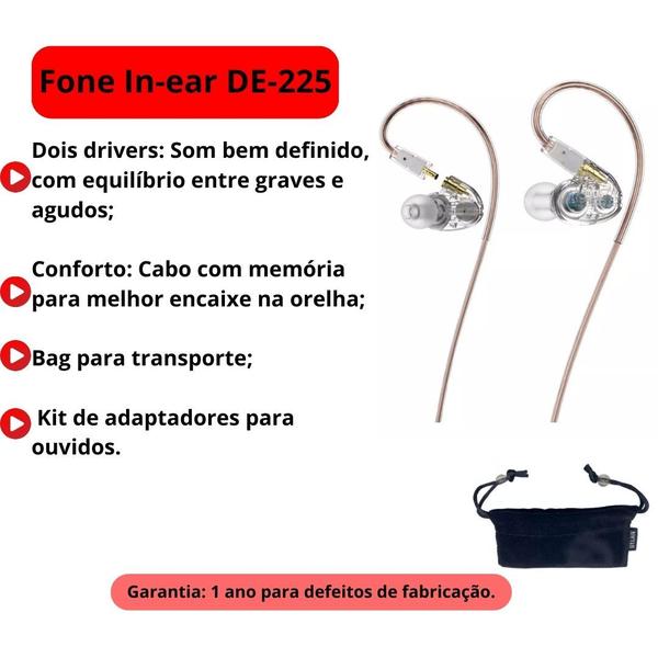 Imagem de Kit Microfone Duplo De Mão Sem Fio UHF Dylan DW-602 Max Preto + Fone de Ouvido In Ear Dylan DE-225 Branco