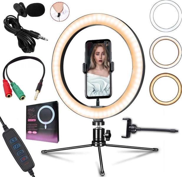 Imagem de Kit Microfone Lapela Luz Iluminador Ring Light Tripé Celular