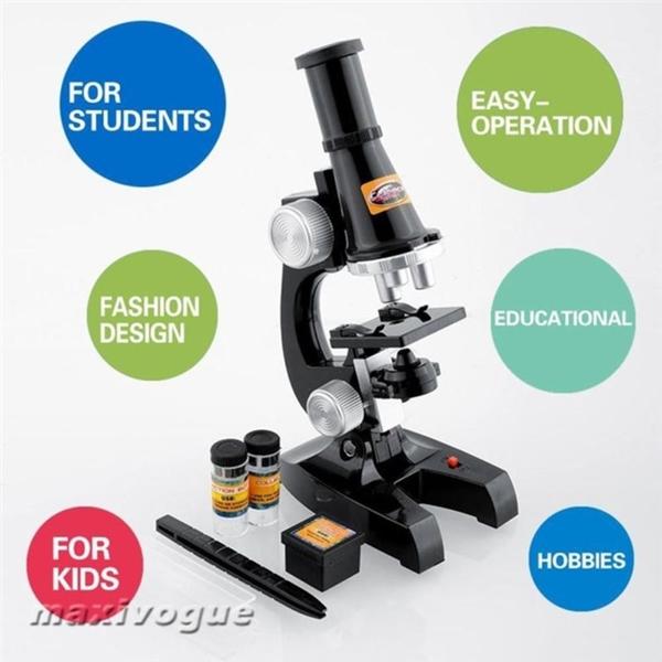 Imagem de Kit microscopio de mesa laboratorio com acessorios e cabeca monocular led light infantil ate 450x