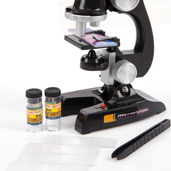 Imagem de Kit microscopio de mesa laboratorio com acessorios e cabeca monocular led light infantil ate 450x