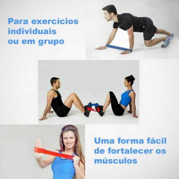 Imagem de Kit Mini Band 5 Faixas elásticas Exercício Funcional pilates ginástica + Bolsa