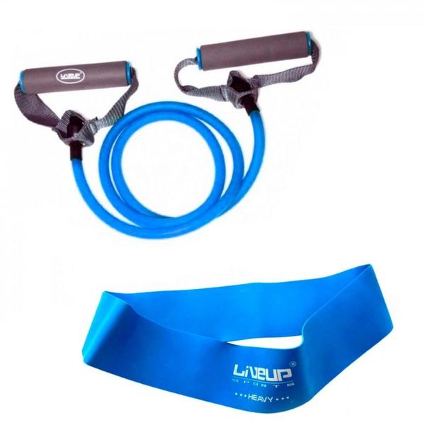 Imagem de Kit Mini Band Forte + Extensor Forte Azul  Liveup Sports 