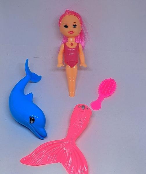 Imagem de Kit Mini Boneca Princesa Sereia Pequena Filha Articulada mais Golfinho Cavalo Marinho Mar + Acessorio Presente Meninas