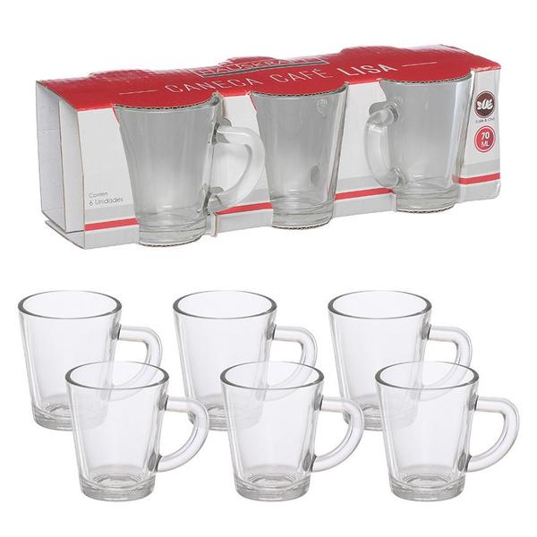 Imagem de Kit Mini Caneca De Vidro Transparente Café Expresso Lisa 6 Unidades - 70ml - Hauskraft