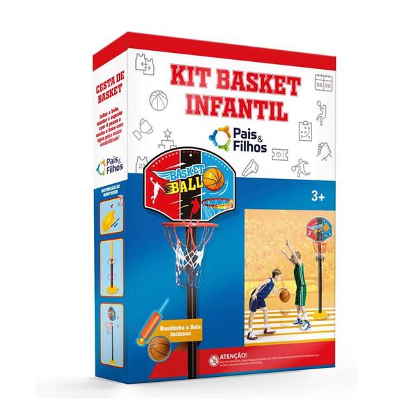 Kit Mini Cesta de Basquete 1.15m Bola Bomba de Ar Pais & Filhos Imagem de Kit Mini Cesta de Basquete 1.15m Bola Bomba de Ar Pais & Filhos