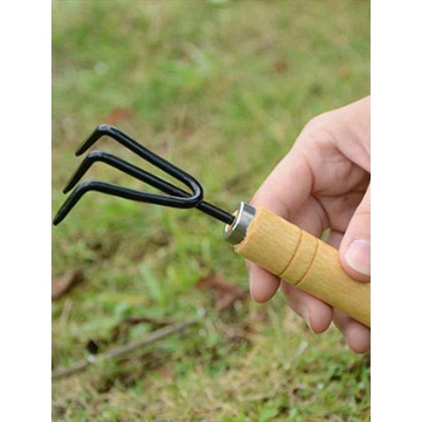 Imagem de Kit mini ferramenta de jardinagem 3 peças metal cabo de madeira