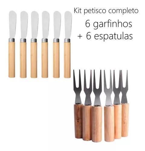 Imagem de Kit Mini Garfo Bambu Petisco + Espátula Patê Manteiga Geleia