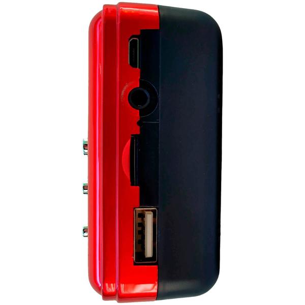 Imagem de Kit Mini Rádio Bluetooth FM Portátil Antigo Usb Micro Sd MP3 Vermelho e Pendrive 16Gb Metálico Usb 2.0 Rápido Seguro