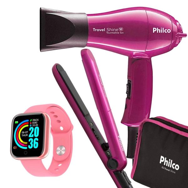 Kit Mini Secador De Cabelo Philco e Chapinha Pequeno Viagem