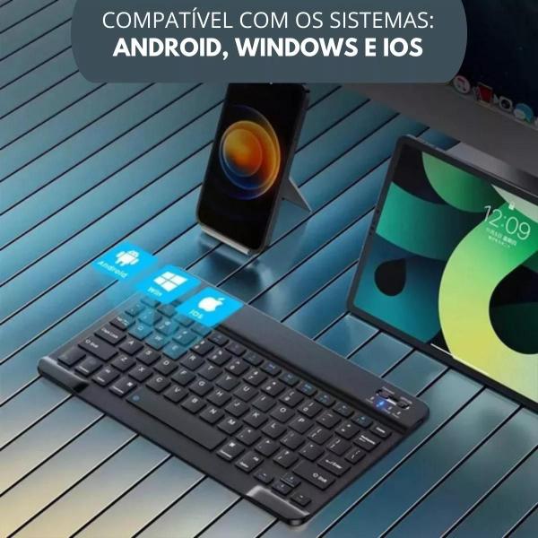 Imagem de Kit Mini Teclado Mouse Sem Fio Bluetooth Notebook Pc Tablet