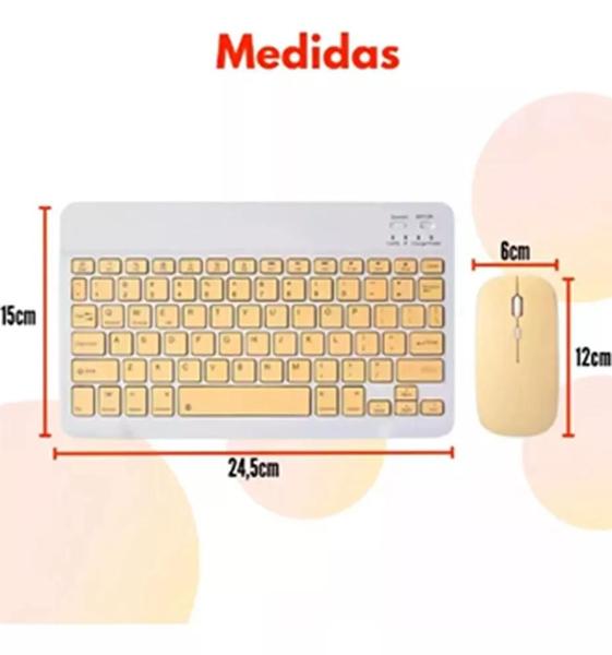 Imagem de Kit Mini Teclado Mouse Sem Fio Bluetooth Notebook Pc Tablet