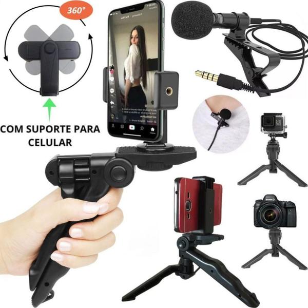 Kit Mini Tripé Suporte Steadicam para Celular Microfone Lapela Gravação Vídeo Filmagem - CJR Imagem de Kit Mini Tripé Suporte Steadicam para Celular Microfone Lapela Gravação Vídeo Filmagem