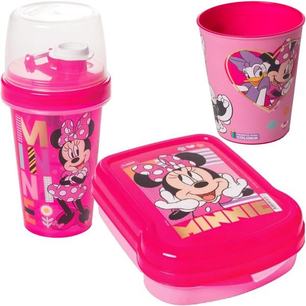 Imagem de Kit Minnie Rosa Porta Lanche Escolar Infantil Passeio Viagem