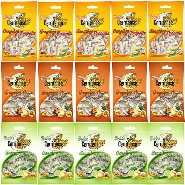 Kit Misto 15X Balas de Gengibre Cerritense Imagem de Kit Misto 15X Balas de Gengibre Cerritense