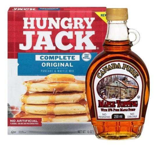 Kit Mistura Panqueca Pancake Hungry Jack + Maple Syrup 15% Imagem de Kit Mistura Panqueca Pancake Hungry Jack + Maple Syrup 15%