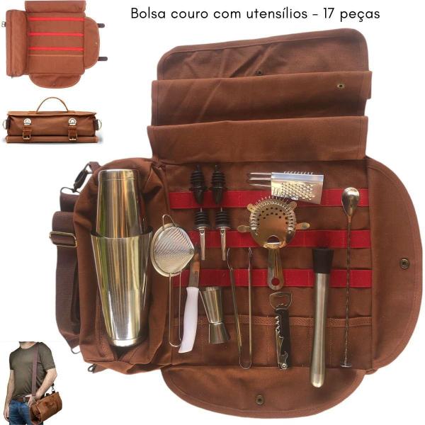 Imagem de Kit Mixologia Bartender Coqueteleira Bolsa Couro 17Pcs Vtg 3