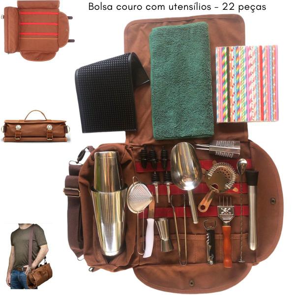 Kit Mixologia Bartender Coqueteleira Bolsa Lona 22pcs Vtg 1 - NilosDecor Imagem de Kit Mixologia Bartender Coqueteleira Bolsa Lona 22pcs Vtg 1