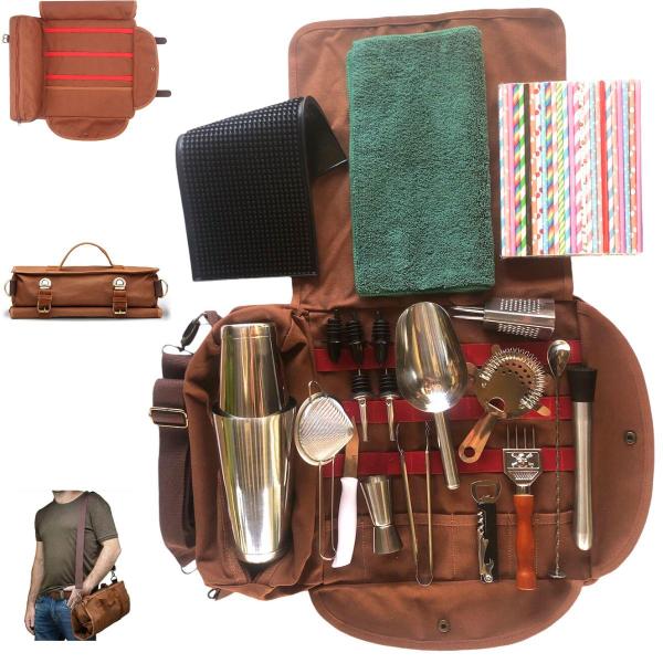 Kit Mixologia Bartender Coqueteleira Bolsa Lona 22pcs Vtg 1 - NilosDecor Imagem de Kit Mixologia Bartender Coqueteleira Bolsa Lona 22pcs Vtg 1