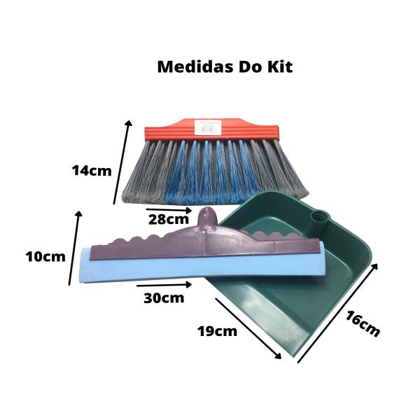 Imagem de Kit Ml - Vassoura Pop Madeira Rodo 30 E Pa Pequena Sem Cabo