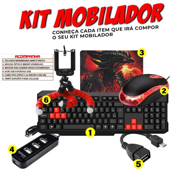 Imagem de Kit Mobilador Completo Gamer Para Celulares Android Teclado Mouse Hub Tripe