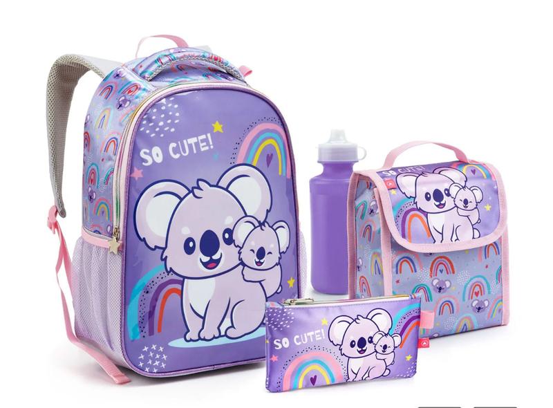 Imagem de Kit Mochila 5 Peças Coala Lilás Lancheira Com Estojo Menina Infantil Seanite