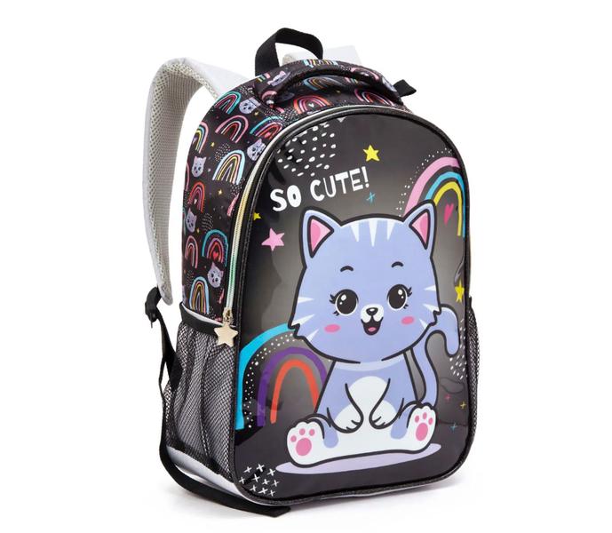 Imagem de Kit Mochila 5 Peças Gatinha Preto Lancheira Com Estojo Menina Infantil Seanite