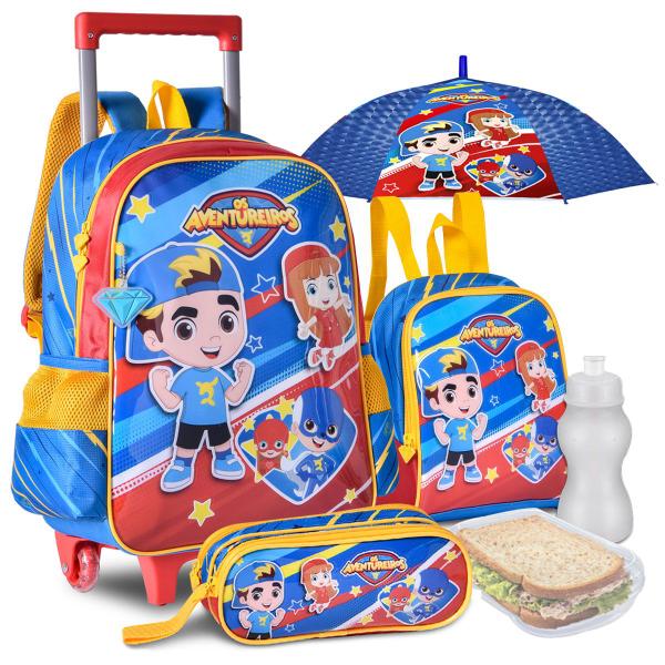 Imagem de Kit Mochila Aventureiros Luccas Neto Gi Neto Completo Escolar Rodinhas