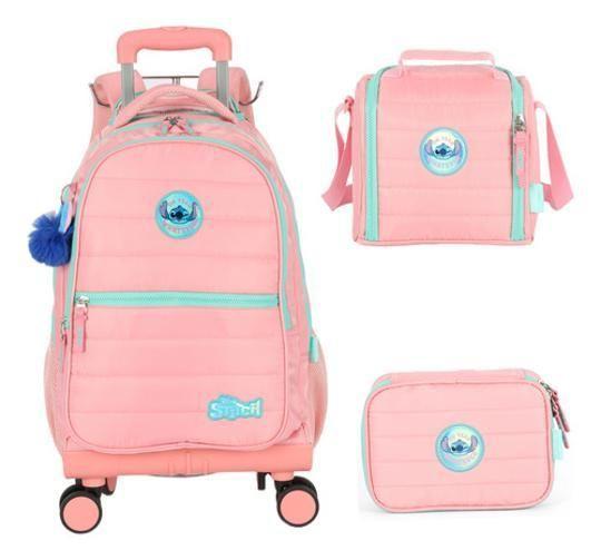 Imagem de Kit Mochila Carrinho 360 Haste Dupla Porta Notebook Stitch