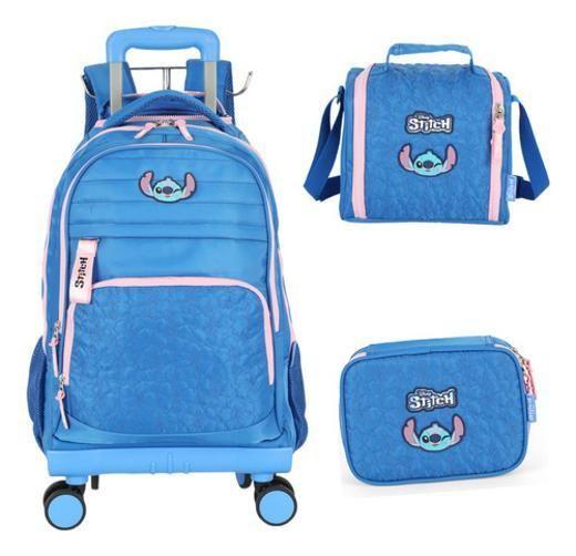 Imagem de Kit Mochila Carrinho 360 Haste Dupla Porta Notebook Stitch