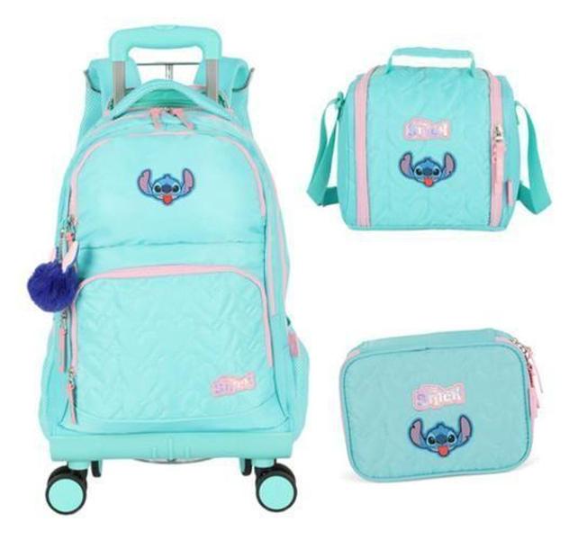 Imagem de Kit Mochila Carrinho 360 Haste Dupla Porta Notebook Stitch - Luxcel