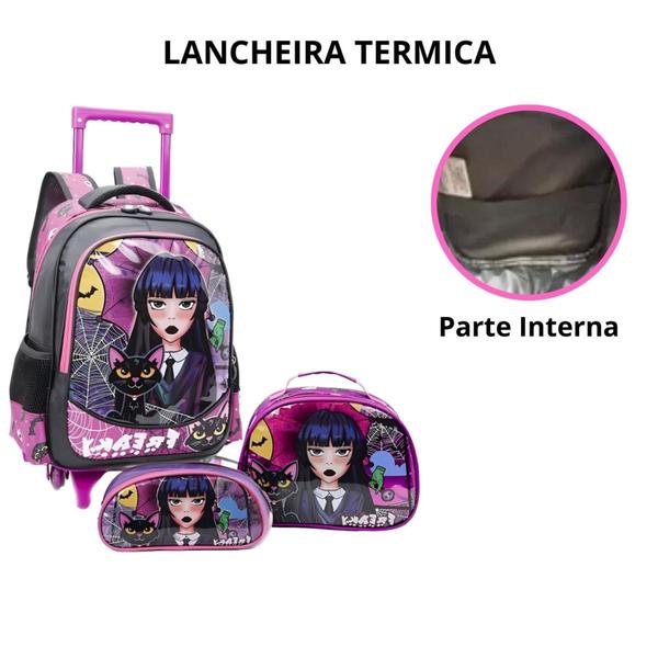 Imagem de Kit Mochila Carrinho Escolar Freaky Infantil Meninas Grande