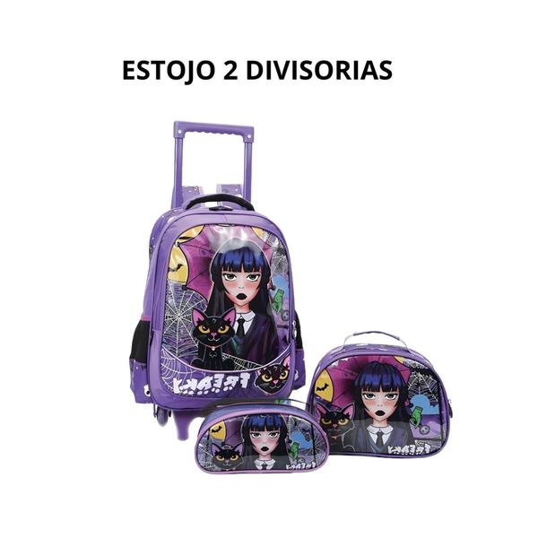 Imagem de Kit Mochila Carrinho Escolar Freaky Infantil Meninas Grande