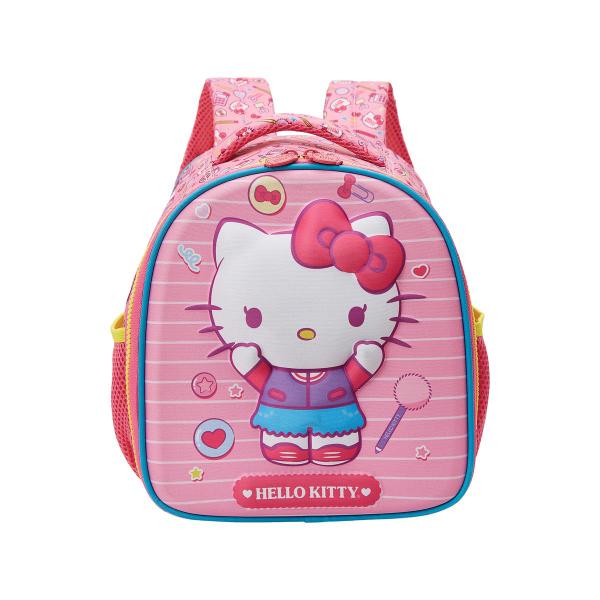 Imagem de Kit Mochila Carrinho Hello Kitty Alto Relevo Escolar Meninas