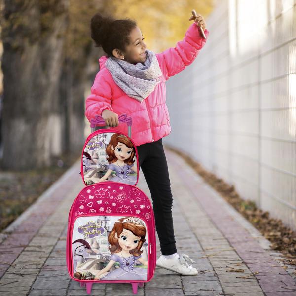 Imagem de Kit Mochila Carrinho Princesa Sofia C/ Estojo Criança 4 Anos