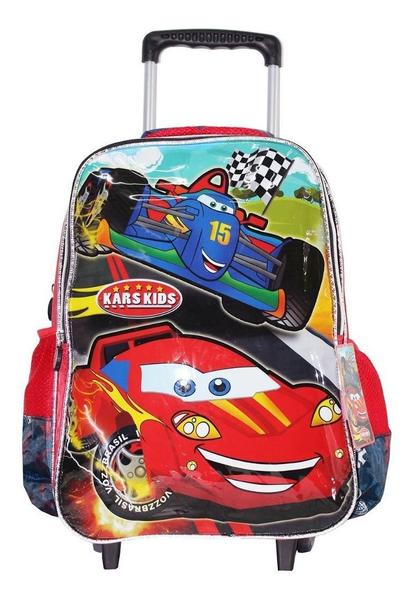 Imagem de Kit Mochila Carros Infantil Escolar Rodinhas Estojo Dl21