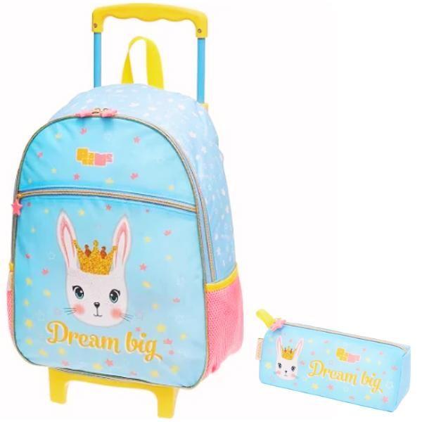 Imagem de Kit Mochila Coelhinha Escolar Infantil Rodinhas G Com Estojo