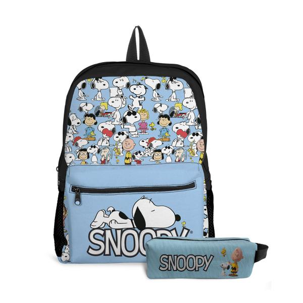 Imagem de Kit Mochila com Bolso e Estojo Escolar Infantil Snoop Menina e Menino 