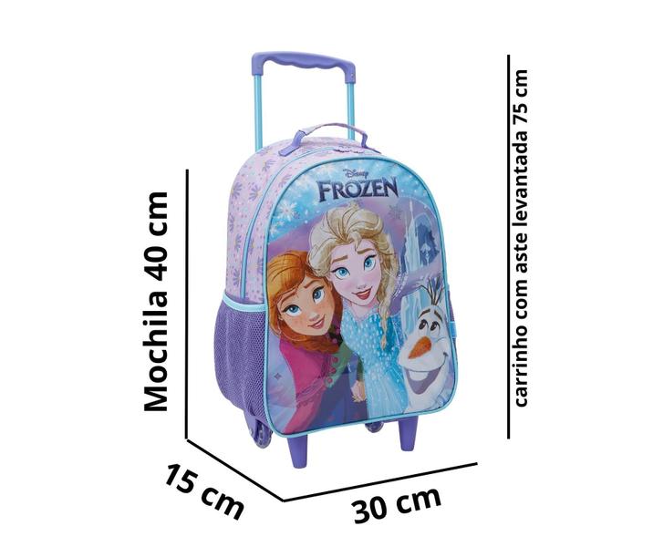 Imagem de Kit Mochila Com Carrinho E Rodas Lancheira E Estojo Frozen