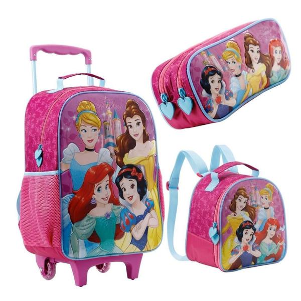 Imagem de Kit Mochila Com Rodas Lancheira +Estojo 16 Princesas Disney