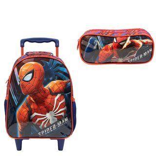 Imagem de Kit Mochila Com Rodinhas Homem AranhaTamanho 16 + Estojo Duplo Original