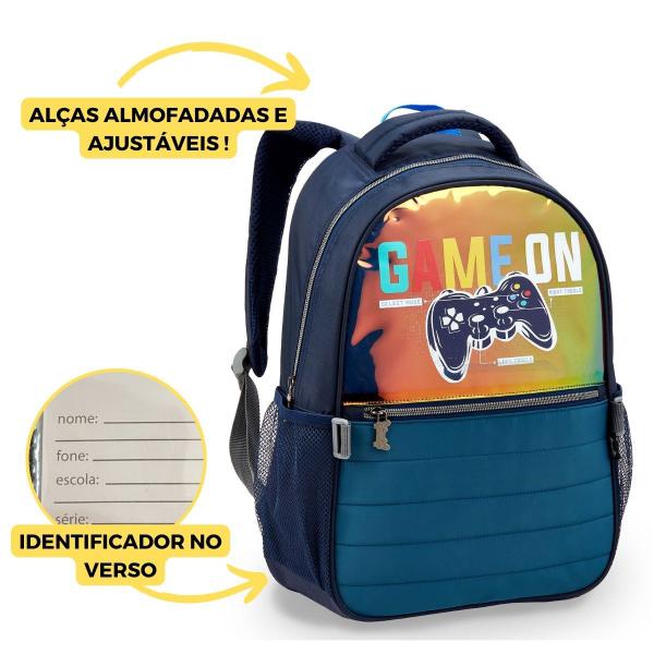 Imagem de Kit Mochila Costas Escolar Infantil Meninos Game On Azul Seanite