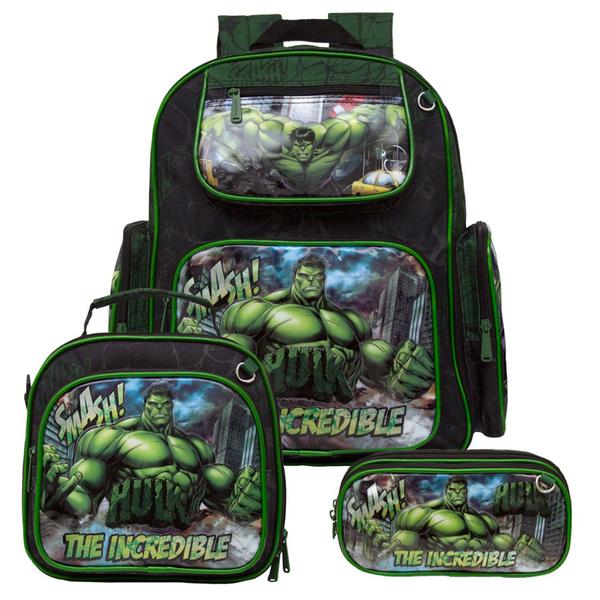 Imagem de Kit Mochila Costas Escolar Menino Incrivel Hulk